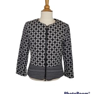 Saks Fifth Avenue Black Label Black White Geometric 2 Way Zip Jacket 4